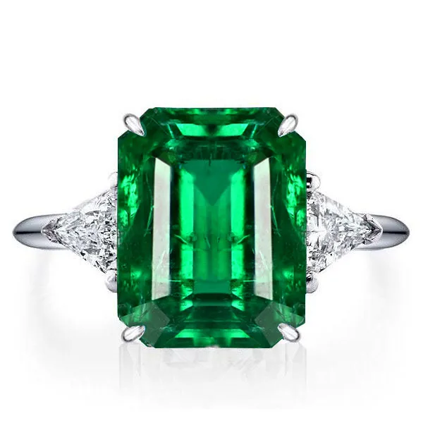 Italo Green Emerald Ring Three Stone Emerald Cut Engagement Ring