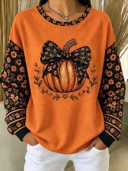 Women Floral Crew Neck Casual Spring/Fall Long Sleeve Sweatshirt