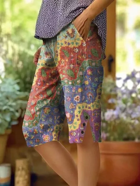 Women Floral Fifth Pants Pants Casual Summer Trousers