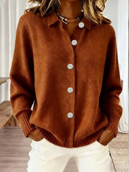 Women Plain Long Sleeve Shawl Collar Casual Spring/Fall Cardigan Outerwear